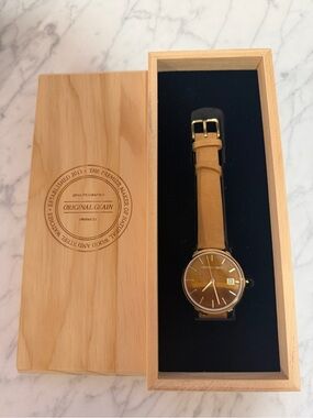 Original Grain Wood & Leather Watch Brown Gold w/ Original Box
